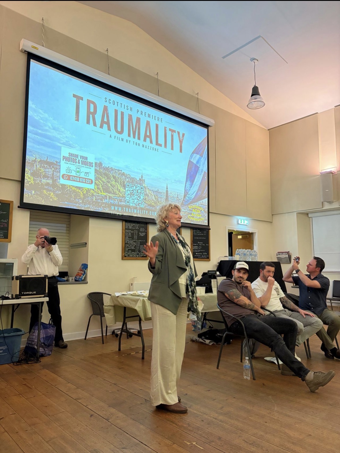 Dr Suzanne Zeedyk speaking at the TRAUMALITY Scottish premiere in Balerno